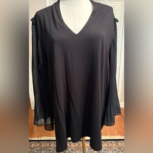 Chico's Black V-Neck Blouse with Pleated Sleeves